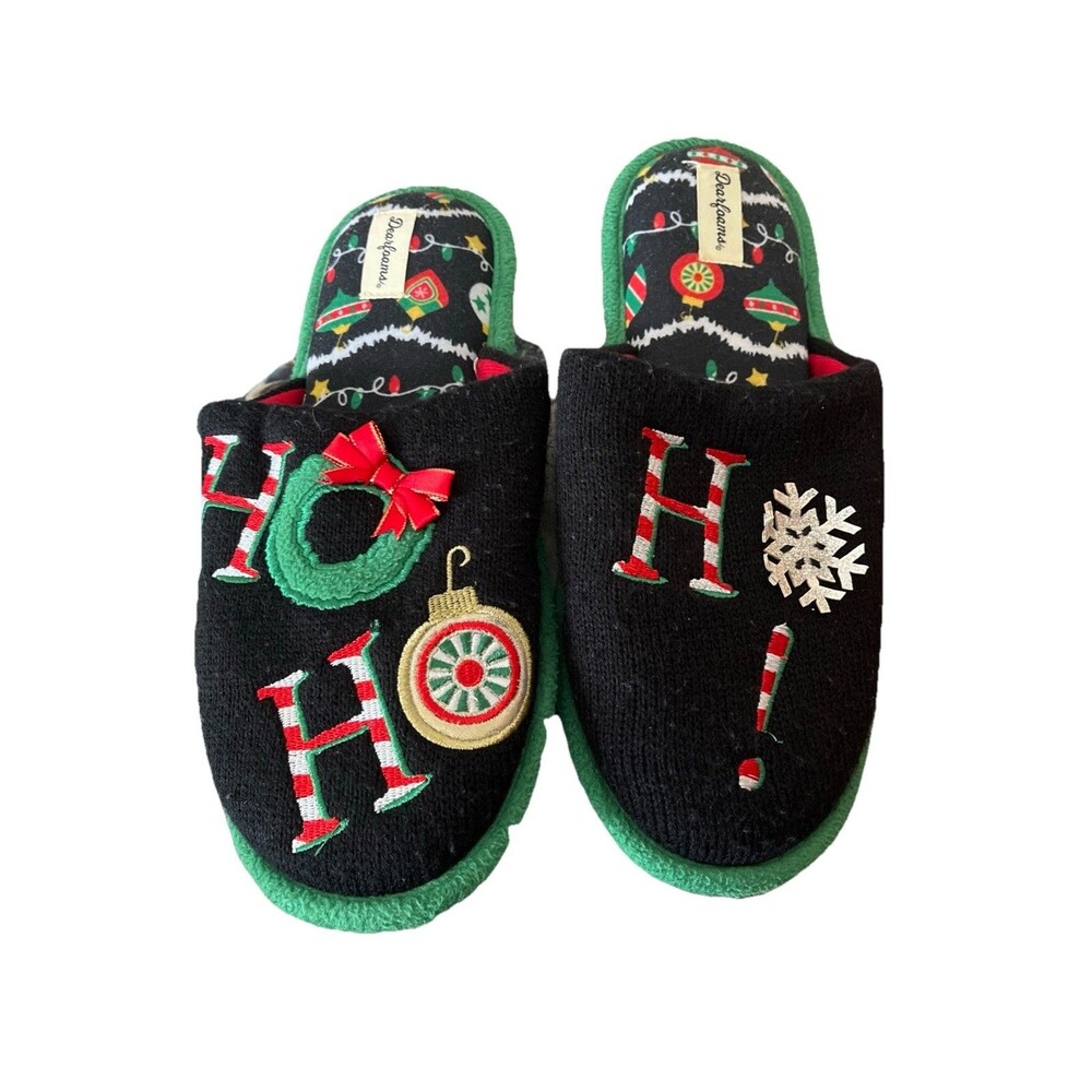 Dearfoams Unisex Men's 9-10 Women's 11-12 Christmas HO HO HO Slippers